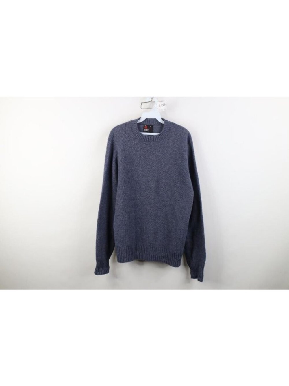 Vtg 70s Streetwear Mens Large Blank Wool Blend Knit Crewneck Sweater Blue USA
